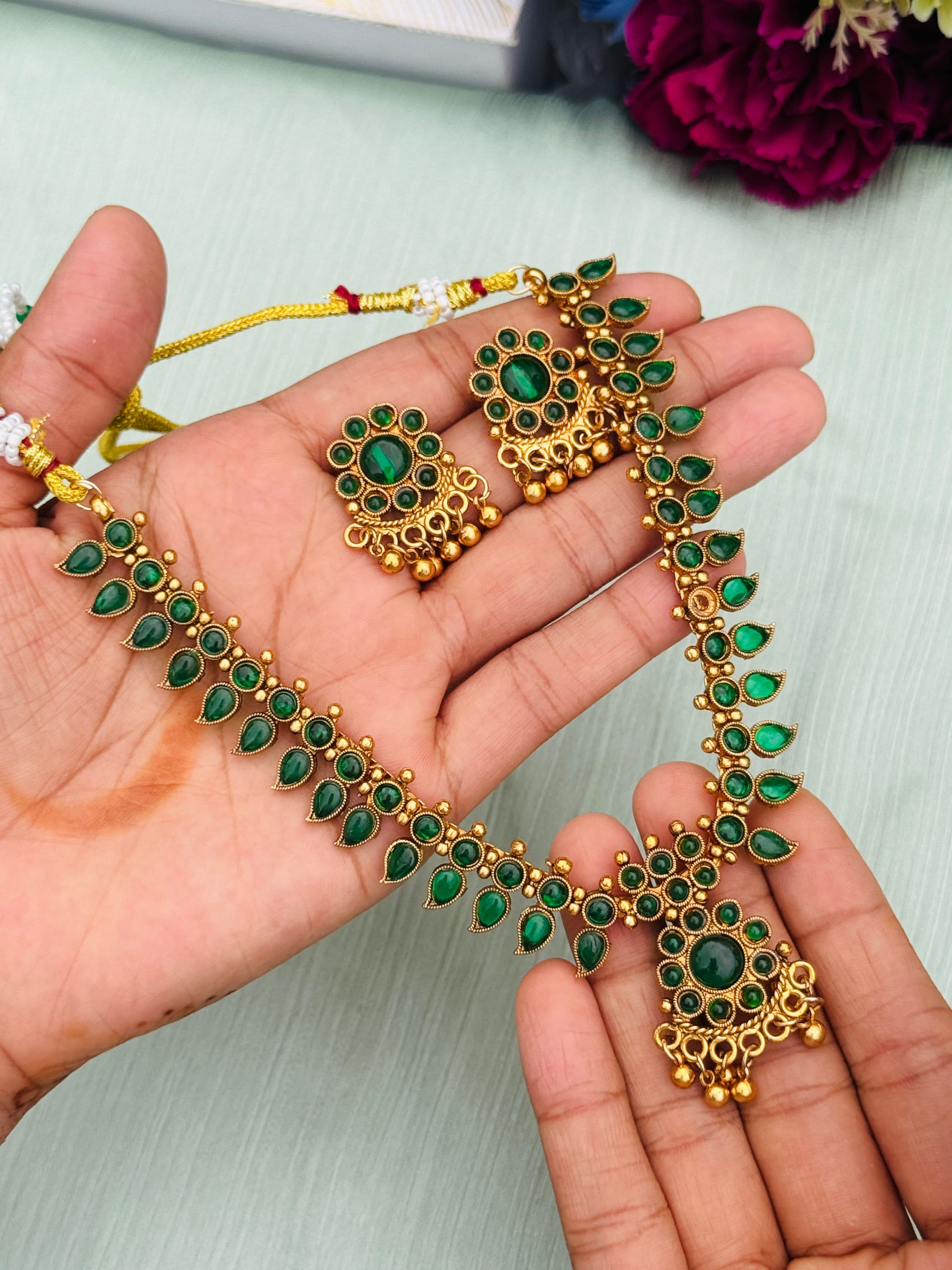 Emerald Stone Gold-Plated Necklace